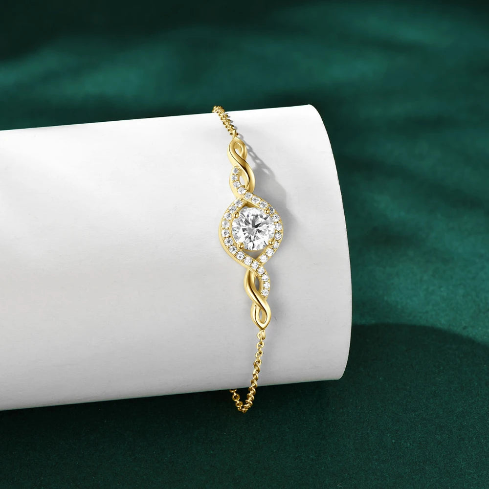 Moissanite Bracelets for Women D VVS1 6.5mm 1CT Round Lab Diamond S925 Sterling Silver Plated 18k Dainty Bracelet