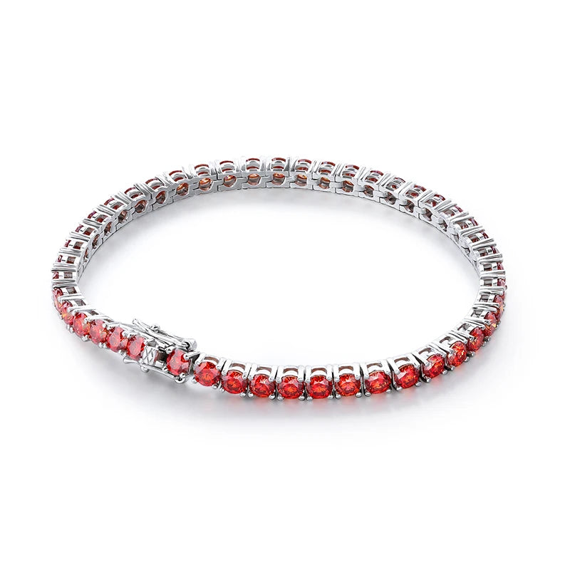 All Red Moissanite Tennis Bracelets for Women Man s925 Sliver Plated 18k White Gold