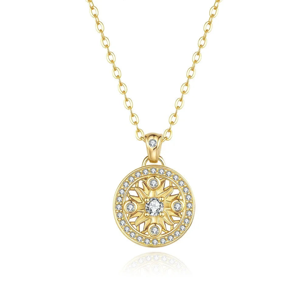 Sunflower Moissanite Eight Treasure Compass Pendant Clavicle Chain Ancient Method 18k Gold Trend Necklace for Women Jewelry
