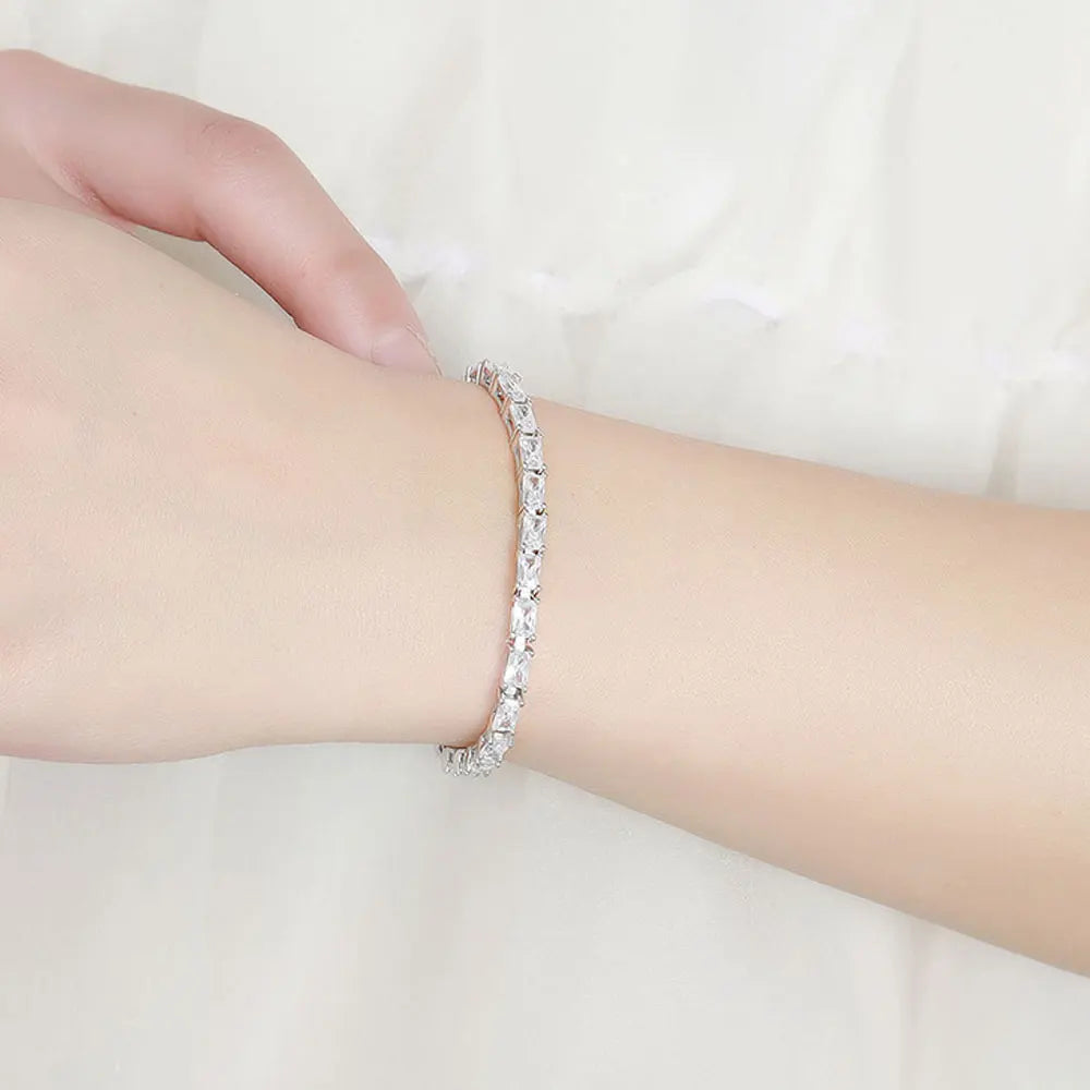 Emerald Zircon Tennis Bracelet s925 Sterling Silver Plated 18k White Gold 3x5mm