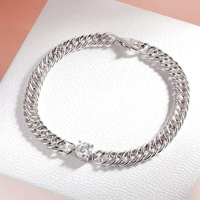 Moissanite Silver Bracelet for Women Men Classic Sparkling Hip Hop Bangles 925 Sterling Silver 1CT D Color