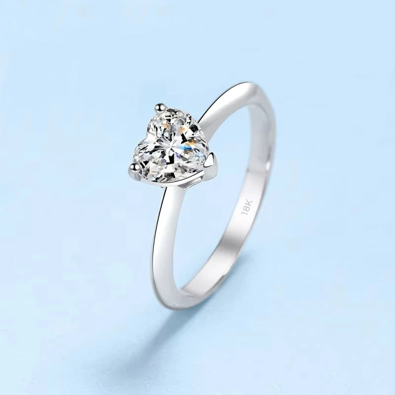 Birthday Gift Heart 18K White Gold Women Wedding Band VVS1 D Color 0.5/1/2CT Moissanite Diamond Rings Girlfriend Valentine's Day