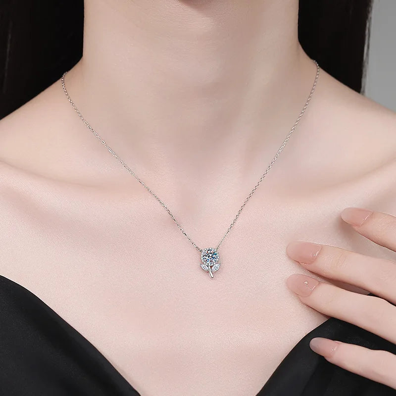 PT950 Sakura Cherry Necklace Japanese-inspired Moissanite Pendant Hypoallergenic Platinum Jewelry