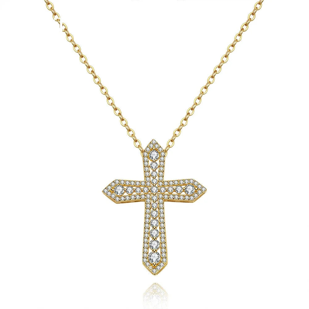 New Style Hot-selling Full of Moissanite Cross Necklace 18k Gold for Women's Fine Jewelry Clavicle Chain Diamond Gift