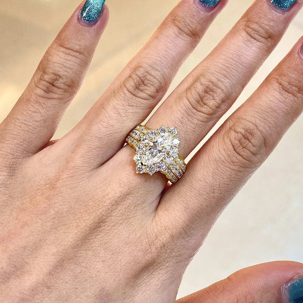 4cttw Marquise Cut D Color Moissanite Rings For Women Wedding Bridal S925 Sterling Silver