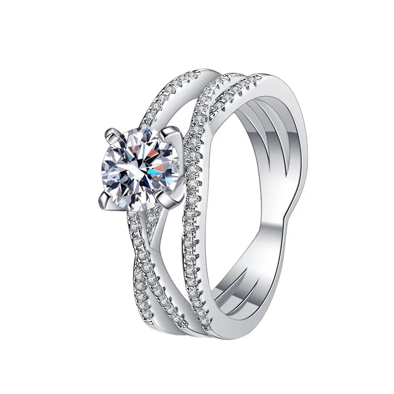 925 Sterling Silver Ring Women 1 Carat Moissanite Engagement Wedding Bands Jewelry