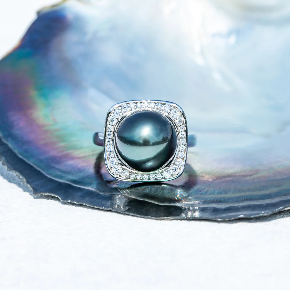 12-13mm Natural Tahitian Black Pearl Moissanite Diamond Engagement rings