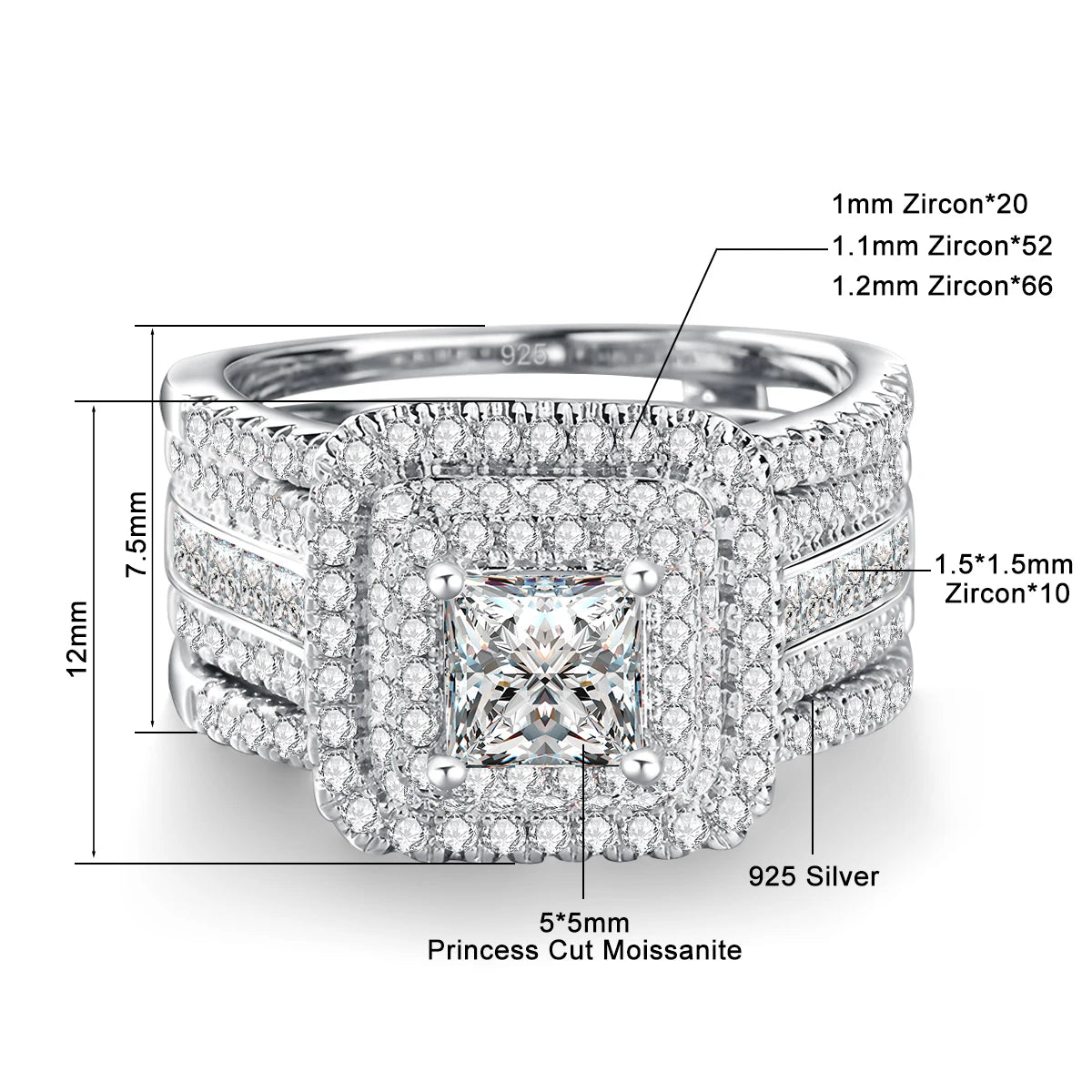 Moissanite Ring 1ct Luxury Jewelry 2PCS Wedding Rings With Certificate