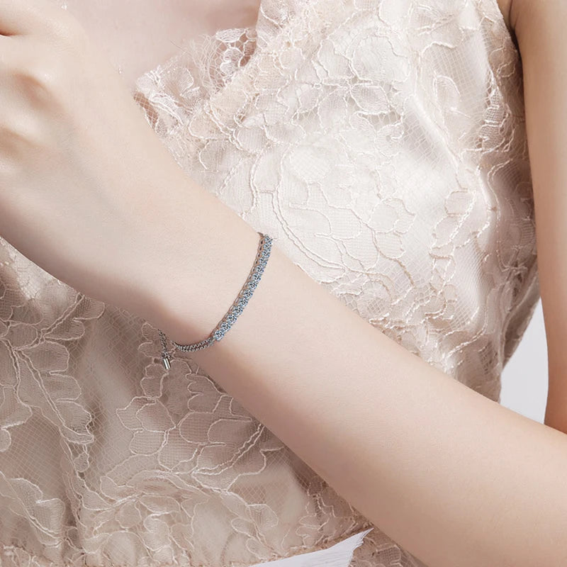 Moissanite Bracelet 18K White Gold Plated Sterling Silver D VVS1 Round Cut