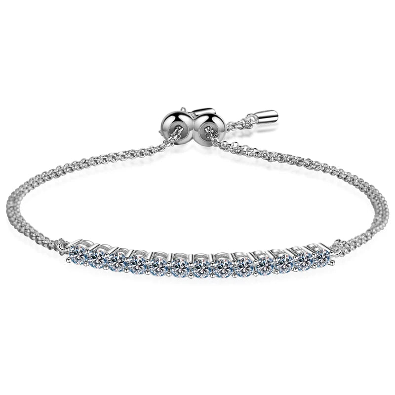 Moissanite Bracelet 18K White Gold Plated Sterling Silver D VVS1 Round Cut