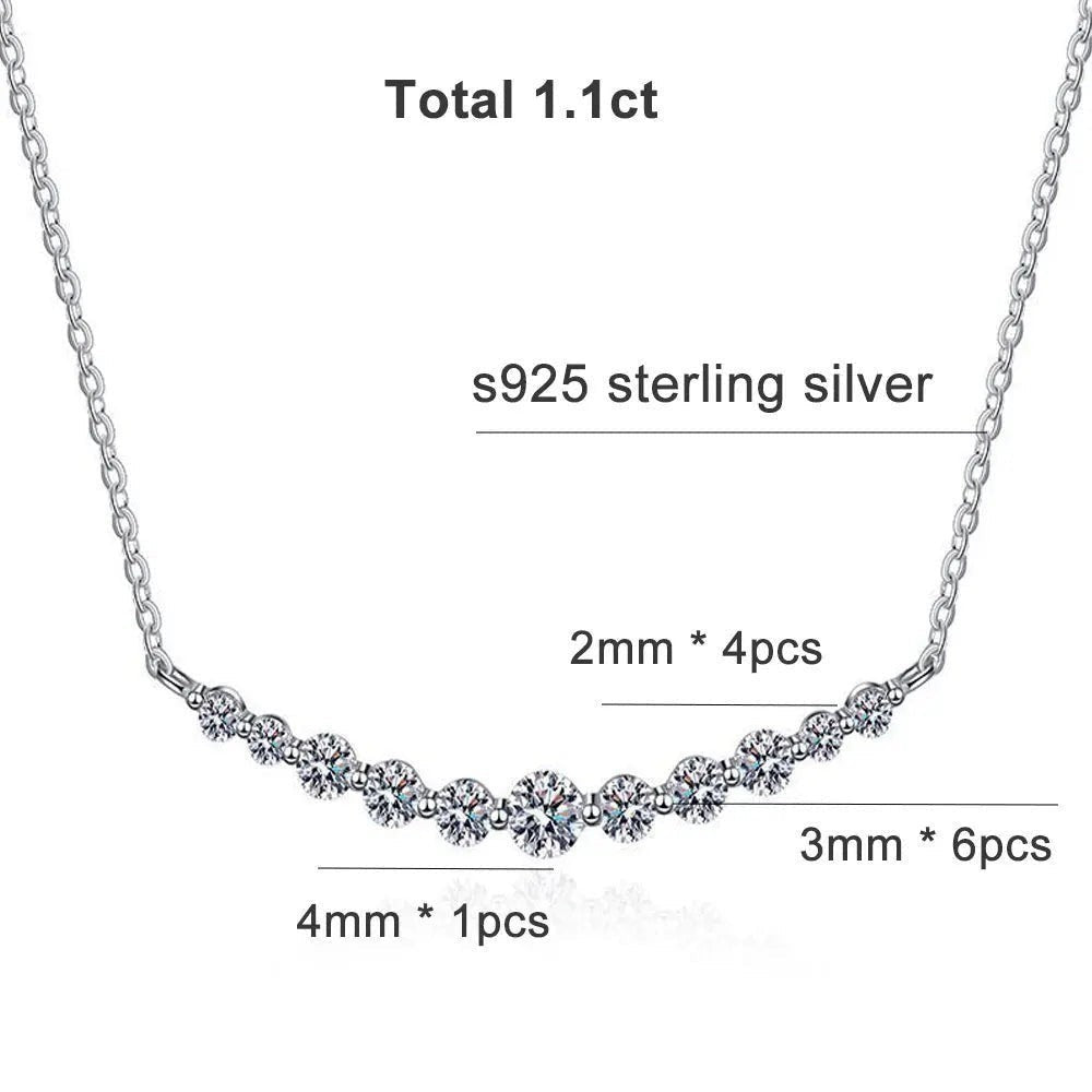 Bee-Bees 18k gold plated s925 sterling silver necklace with 1.1ct D VVS1 Moissanite stones in a curved smile design.