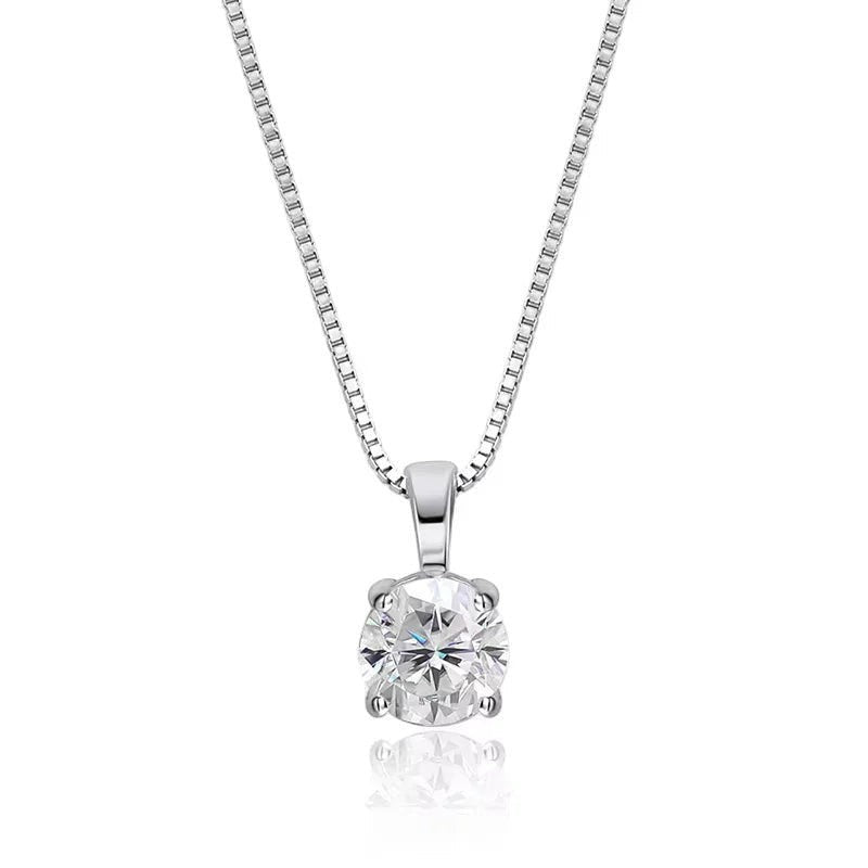 Bee-Bee's 1ct round-cut moissanite solitaire necklace in 18k gold-plated sterling silver with box chain.