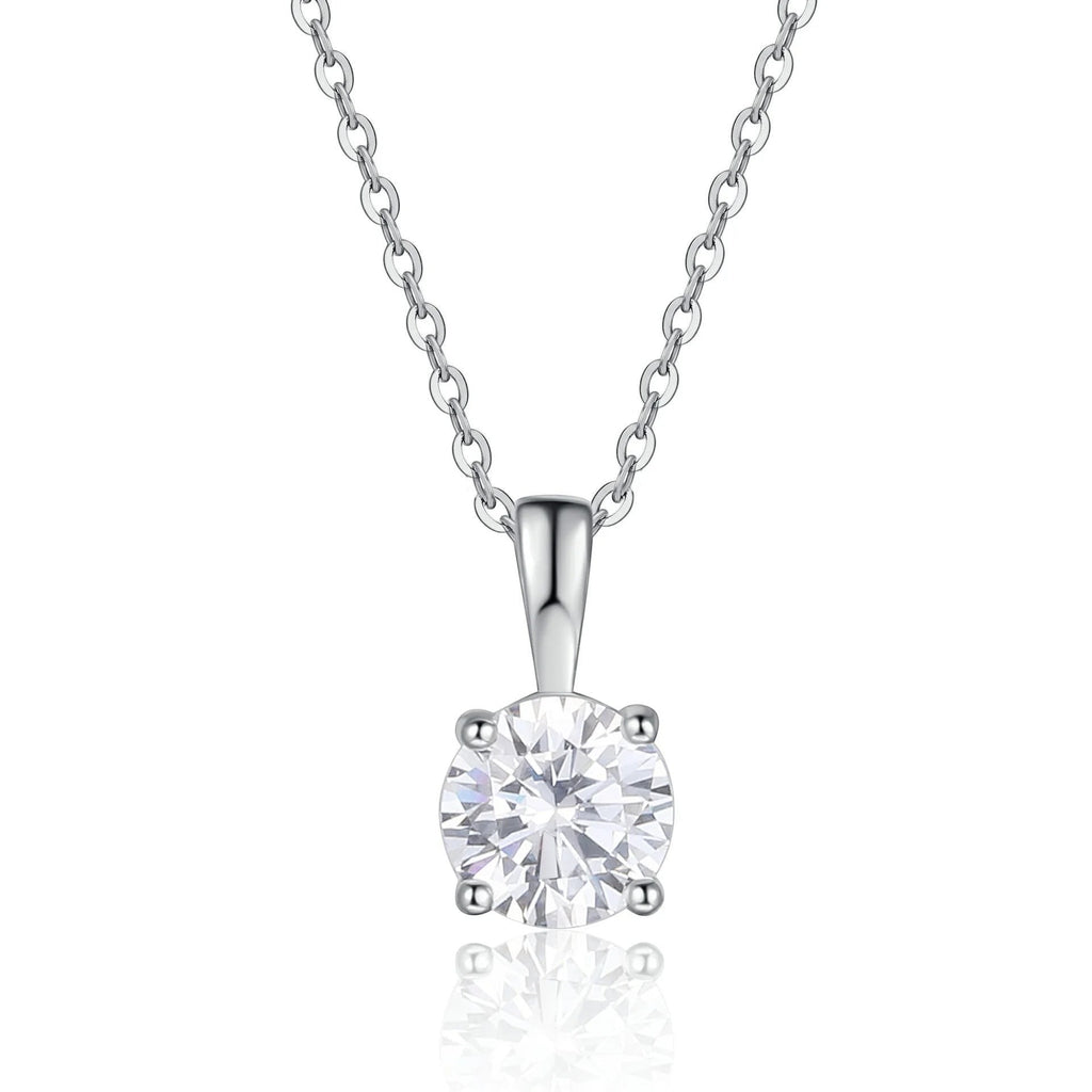 Bee-Bee's 1ct round-cut moissanite solitaire necklace in sterling silver with 18k gold plating.