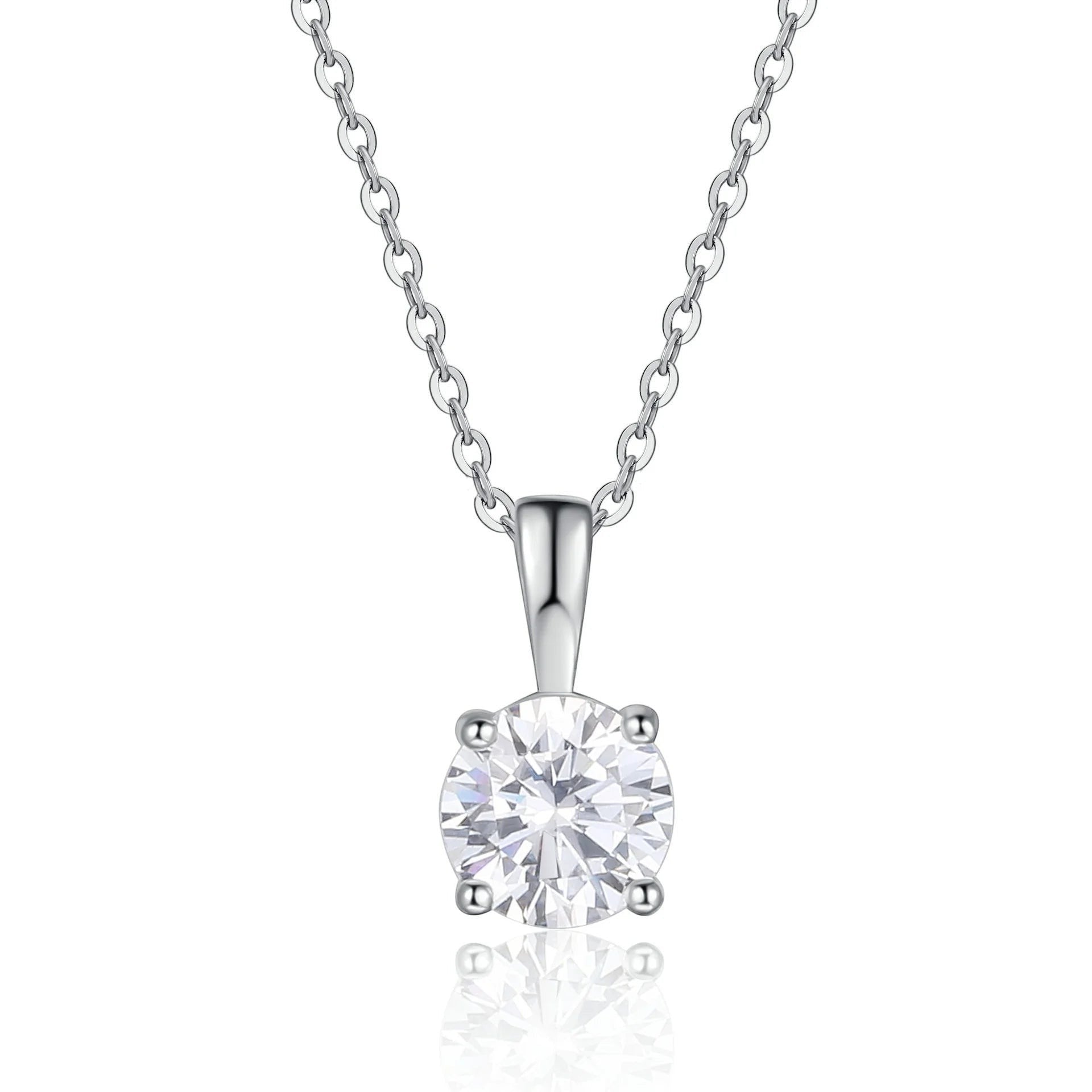 Bee-Bee's 1ct round-cut moissanite solitaire necklace in sterling silver with 18k gold plating.