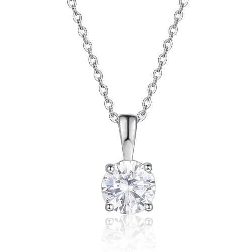 Bee-Bee's 1ct round-cut moissanite solitaire necklace in sterling silver with 18k gold plating.