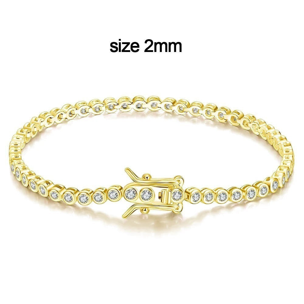Bee-Bees 2mm D Color Moissanite Tennis Bracelet in 18K White Gold plated S925 Silver with secure clasp.