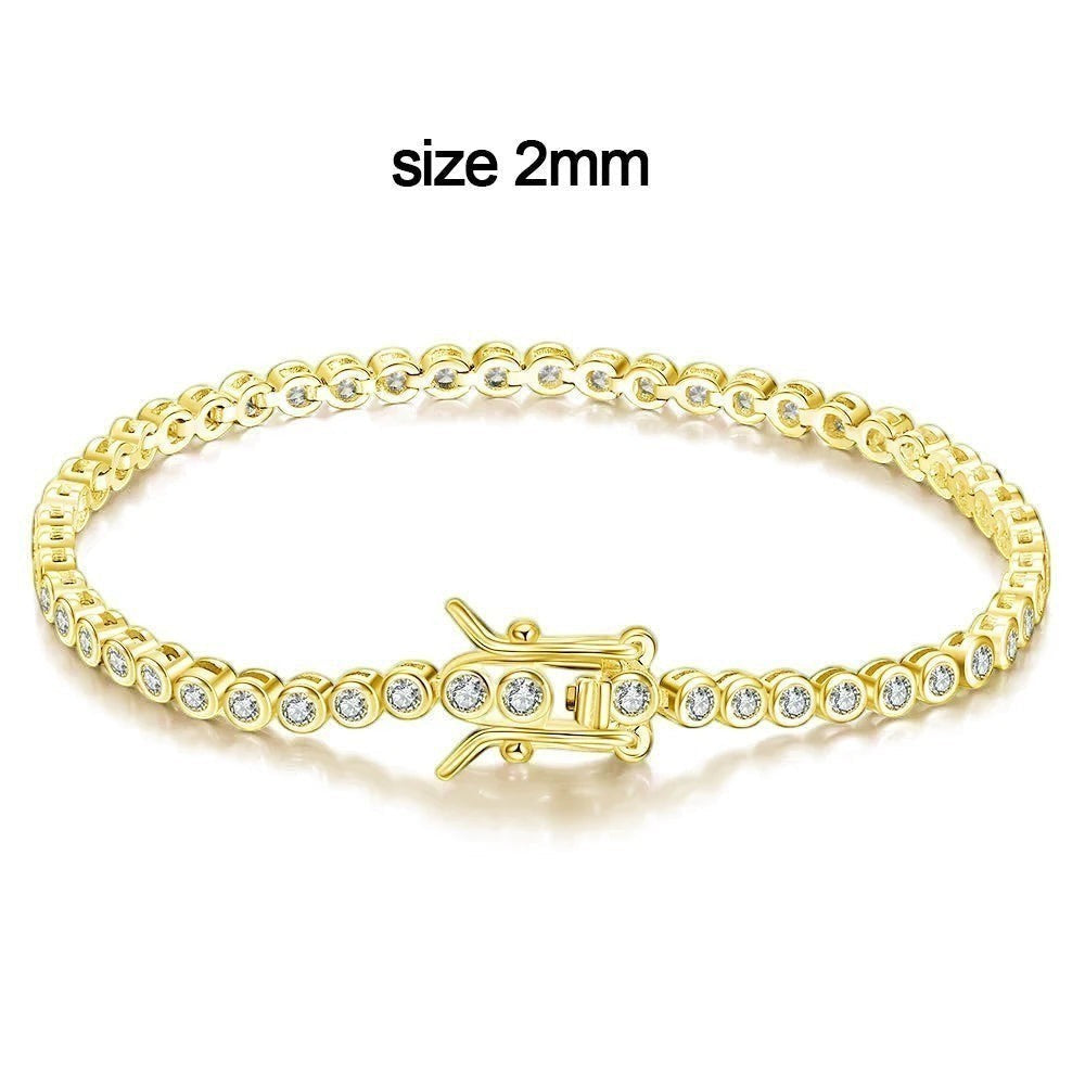 Bee-Bees 2mm D Color Moissanite Tennis Bracelet in 18K White Gold plated S925 Silver with secure clasp.