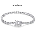 Bee-Bees 2mm D Color VVS1 Moissanite tennis bracelet in S925 silver with white gold plating and secure clasp.
