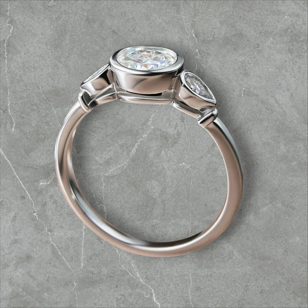 Bee-Bees 1.6ct 3-stone moissanite engagement ring in 925 sterling silver with 18k white gold plating. GRA certified.