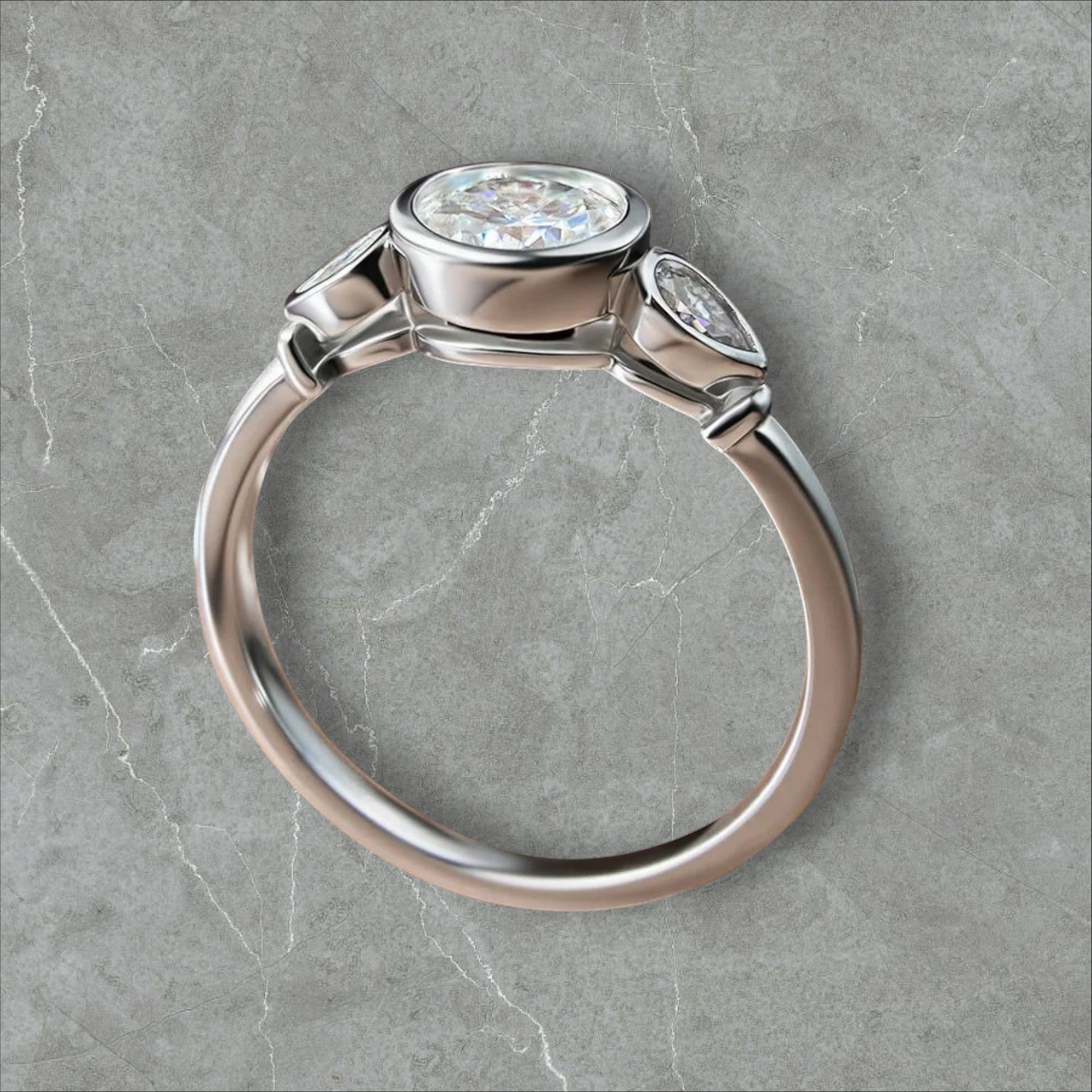 Bee-Bees 1.6ct 3-stone moissanite engagement ring in 925 sterling silver with 18k white gold plating. GRA certified.