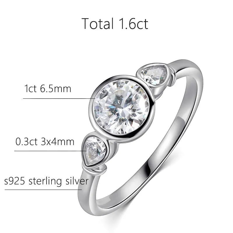 Bee-Bees 1.6ct total weight 3-stone moissanite engagement ring in 925 sterling silver with 18k white gold plating.