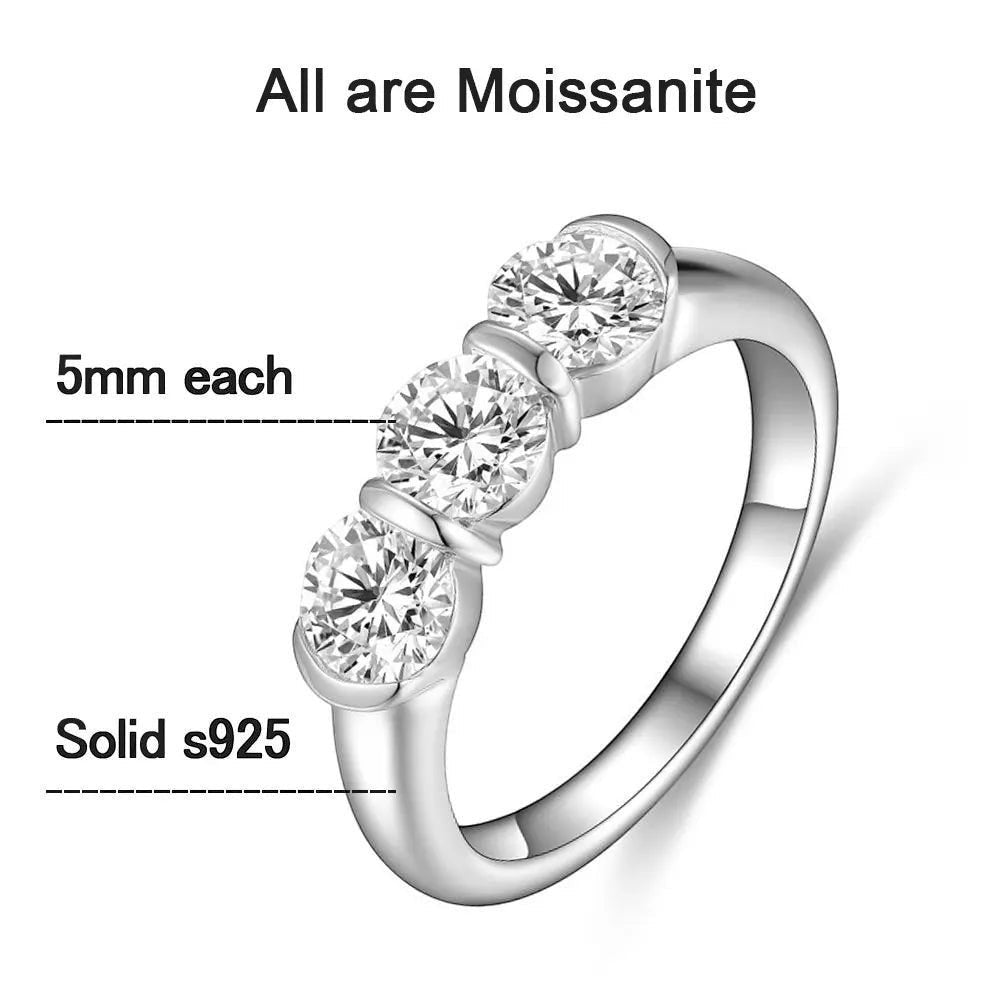 Bee-Bees 5mm round moissanite engagement ring in 925 sterling silver with 18k white gold plating.