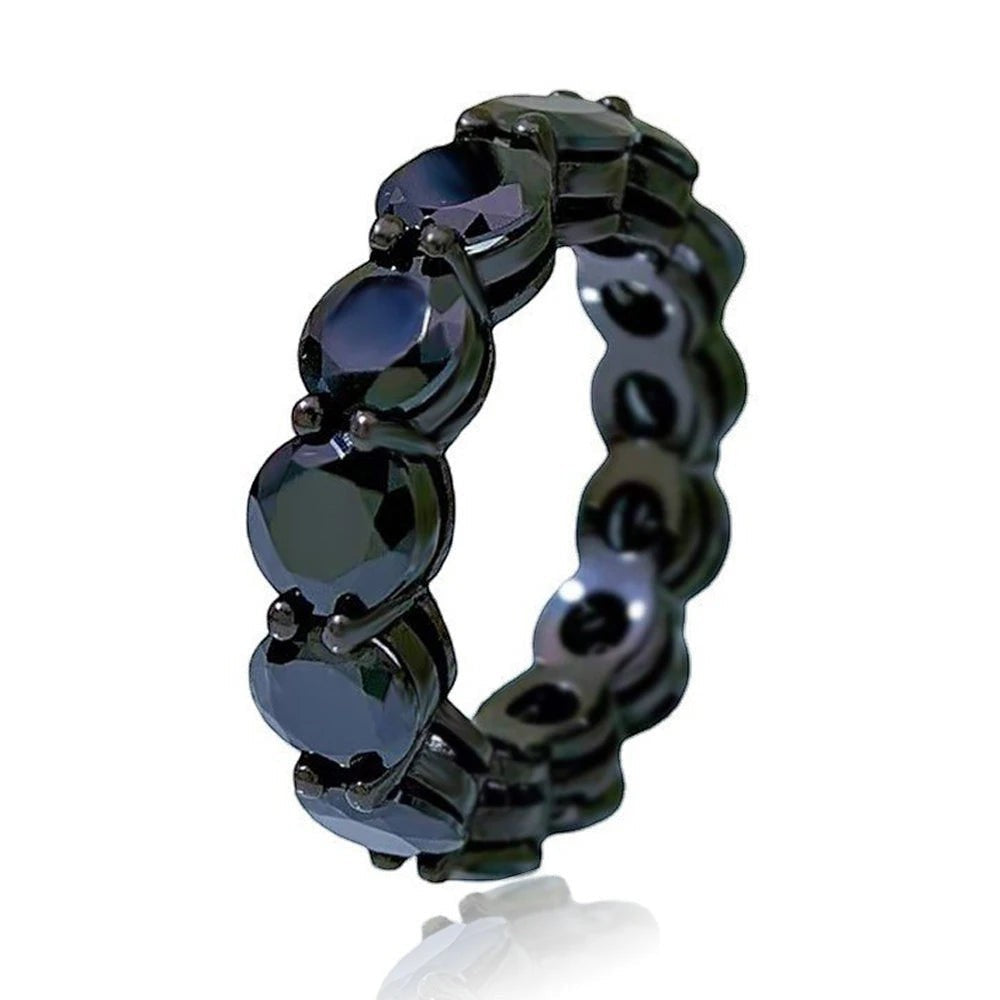 Bee-Bees black full eternity moissanite band in 925 sterling silver with 7ctw round cut stones.