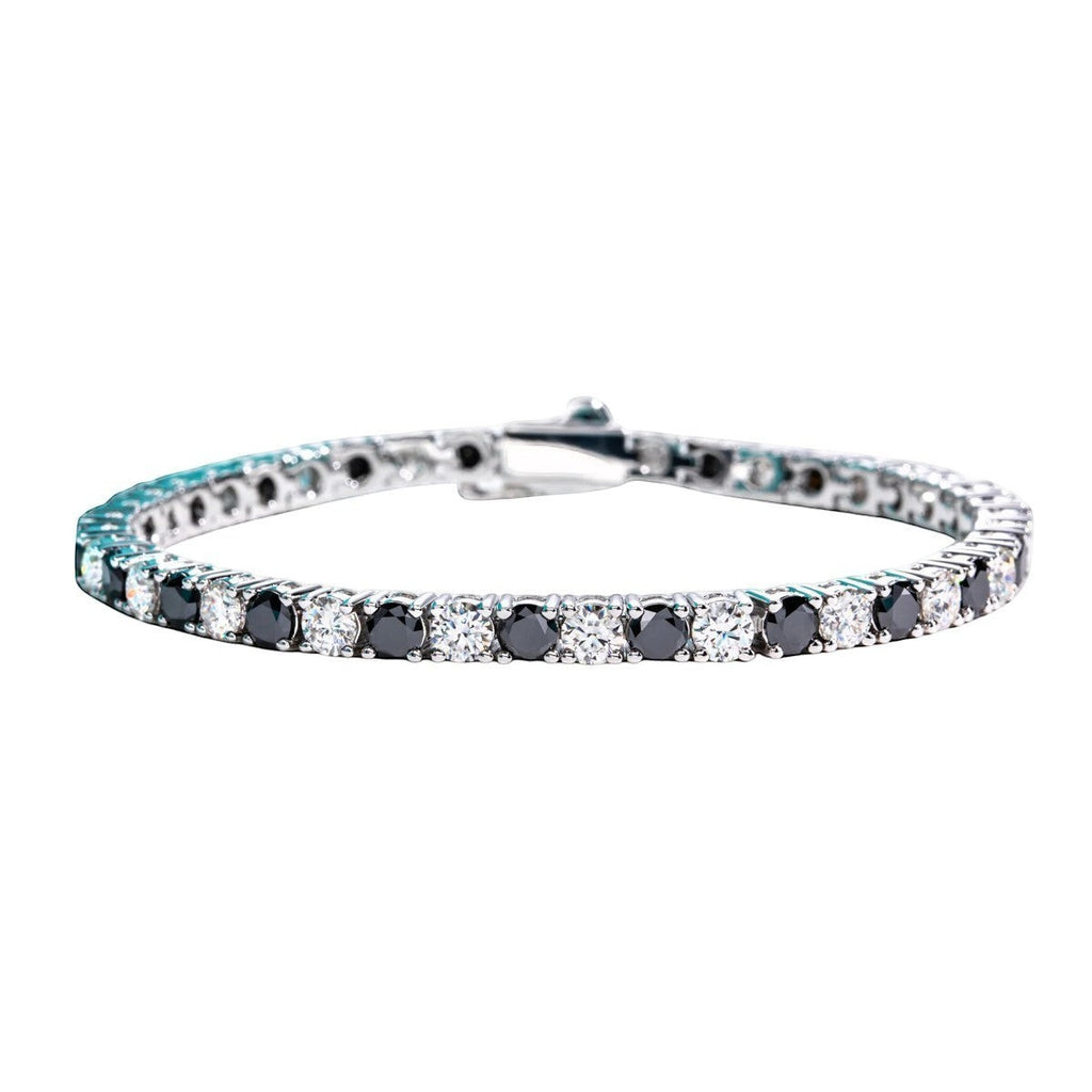 Bee-Bees 4mm black moissanite tennis bracelet in s925 sterling silver with 18k white gold plating and GRA certification.