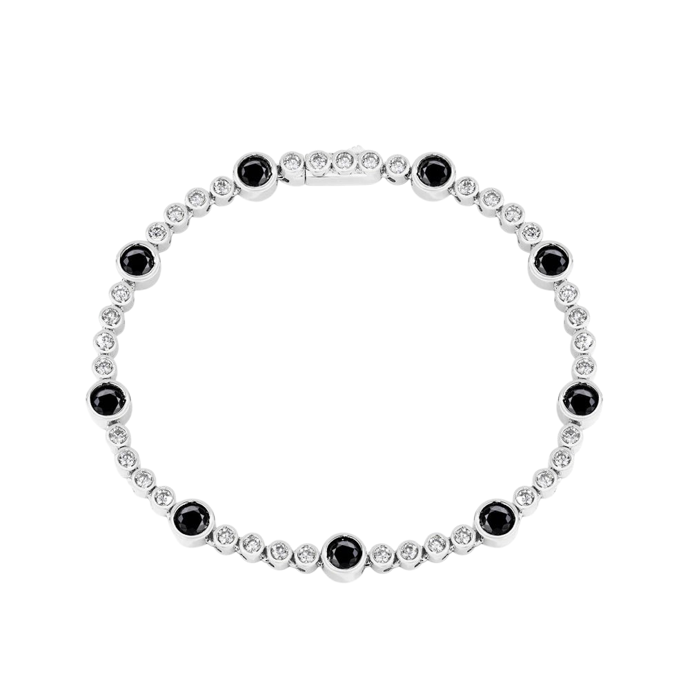 Bee-Bees black moissanite tennis bracelet featuring round black stones and clear accents in S925 sterling silver.
