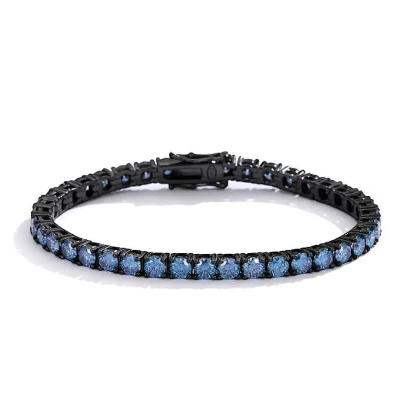Bee-Bees blue moissanite tennis bracelet in S925 sterling silver with 18k white gold plating.