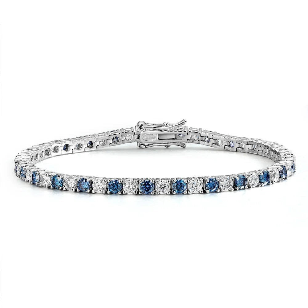 Bee-Bees blue and white moissanite tennis bracelet in sterling silver with 18k white gold plating.