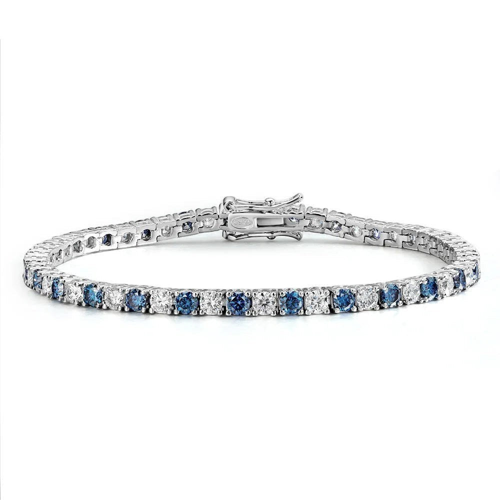 Bee-Bees blue and white moissanite tennis bracelet in sterling silver with 18k white gold plating.