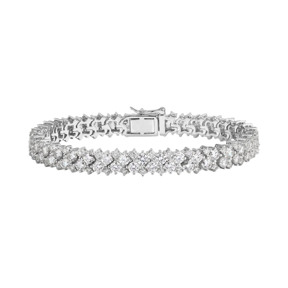 Bee-Bees double row moissanite tennis bracelet in 925 sterling silver with brilliant VVS1 stones on white background
