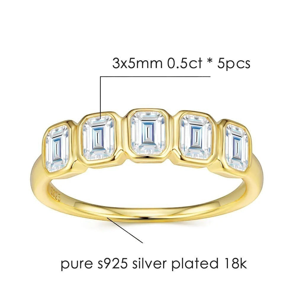Bee-Bees 2.5ctw emerald cut moissanite 5-stone anniversary band in 18k gold plated sterling silver.