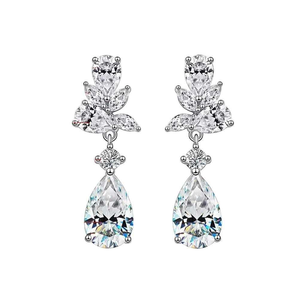 Bee-Bees Emerald Cut Moissanite Drop Earrings with 8.8ct D Color stones and S925 silver with 18k gold plating.