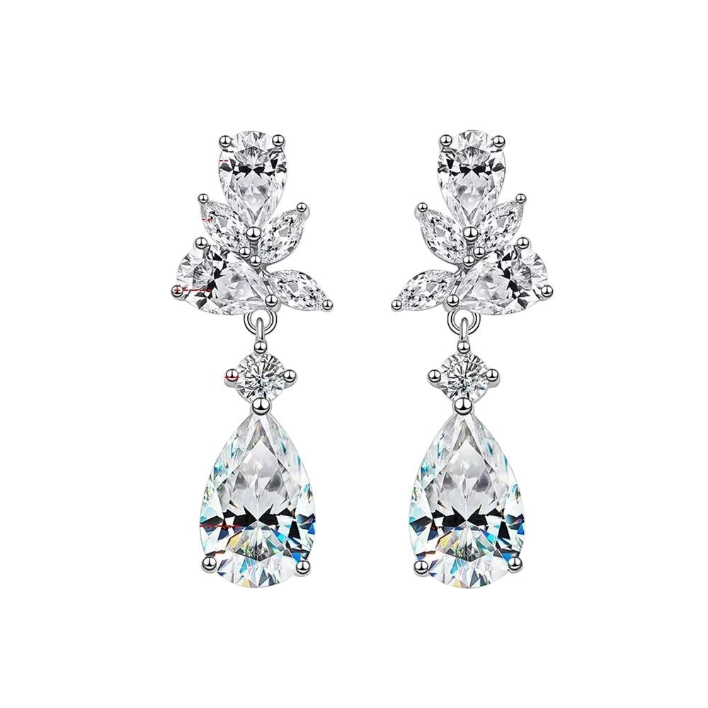 Bee-Bees Emerald Cut Moissanite Drop Earrings with 8.8ct D Color stones and S925 silver with 18k gold plating.