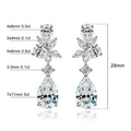 Bee-Bees Emerald cut moissanite drop earrings with pear-shaped stones, 28mm length, 8.8ct total weight, GRA certified.