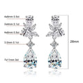 Bee-Bees Emerald cut moissanite drop earrings with pear-shaped stones, 28mm length, 8.8ct total weight, GRA certified.
