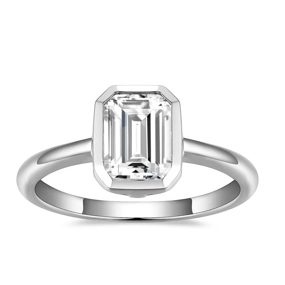 Bee-Bees 2CT emerald cut moissanite engagement ring in S925 silver with 18k white gold plating.