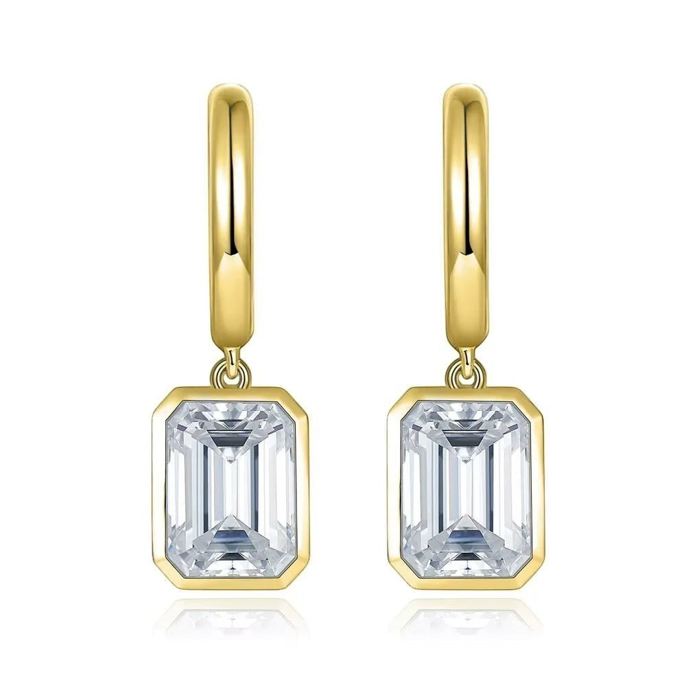 Bee-Bees D Color Emerald Cut Moissanite Hoop Drop Earrings in 18k White Gold Plated Sterling Silver