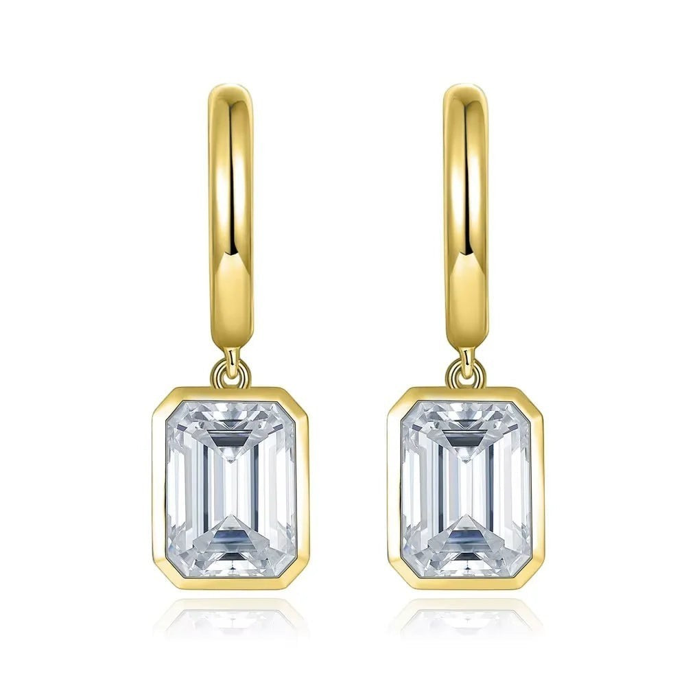 Bee-Bees D Color Emerald Cut Moissanite Hoop Drop Earrings in 18k White Gold Plated Sterling Silver