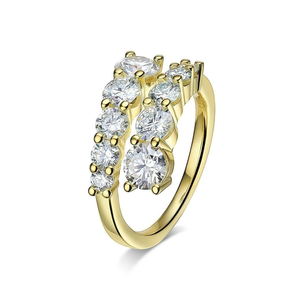 Bee-Bees 18k gold plated sterling silver eternity band with 8 round brilliant cut D color VVS1 moissanite stones.