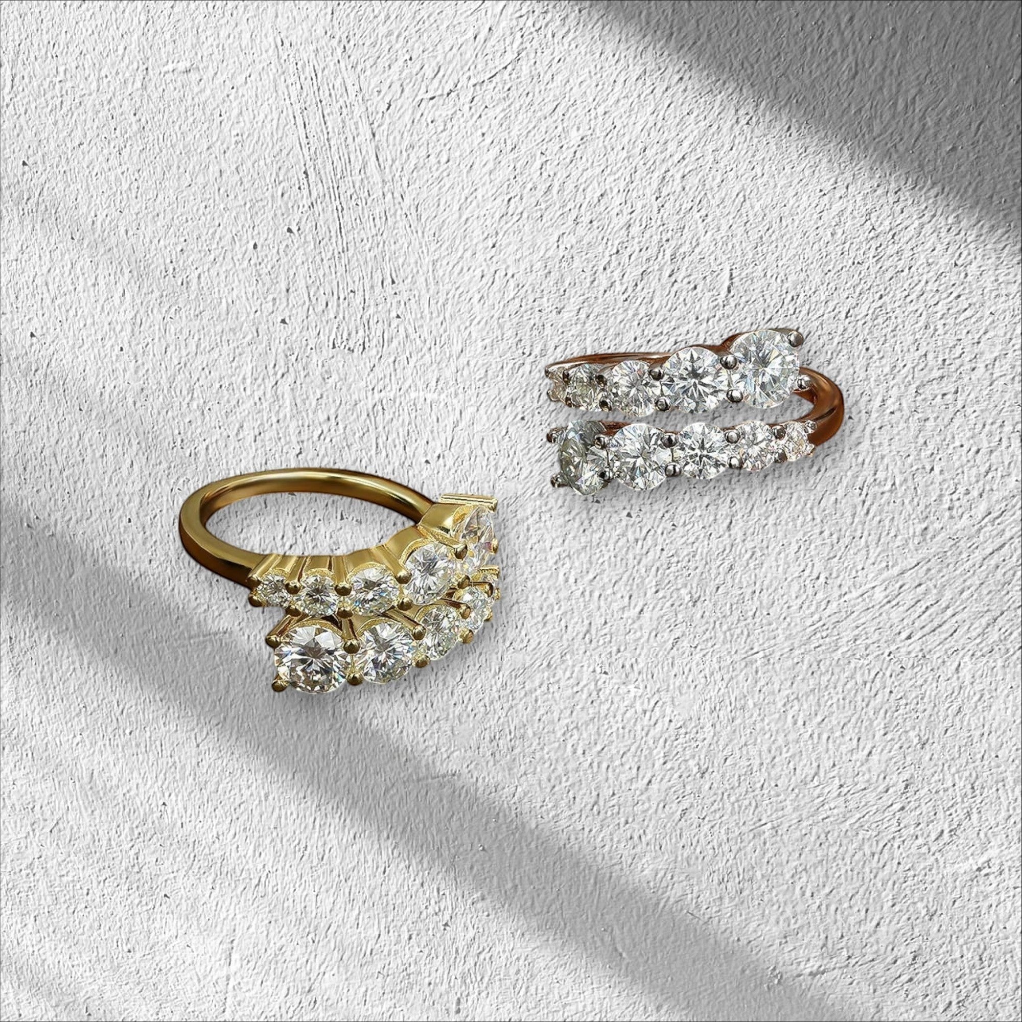 Bee-Bees 18k gold plated sterling silver eternity band with 8 hearts & arrows D Color VVS1 moissanite stones.