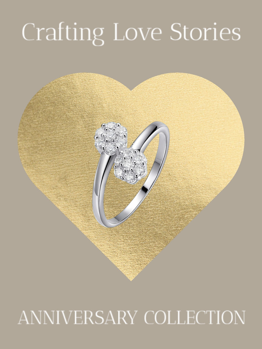 Bee-Bees flower moissanite wedding ring in 925 sterling silver with two round-cut floral clusters
