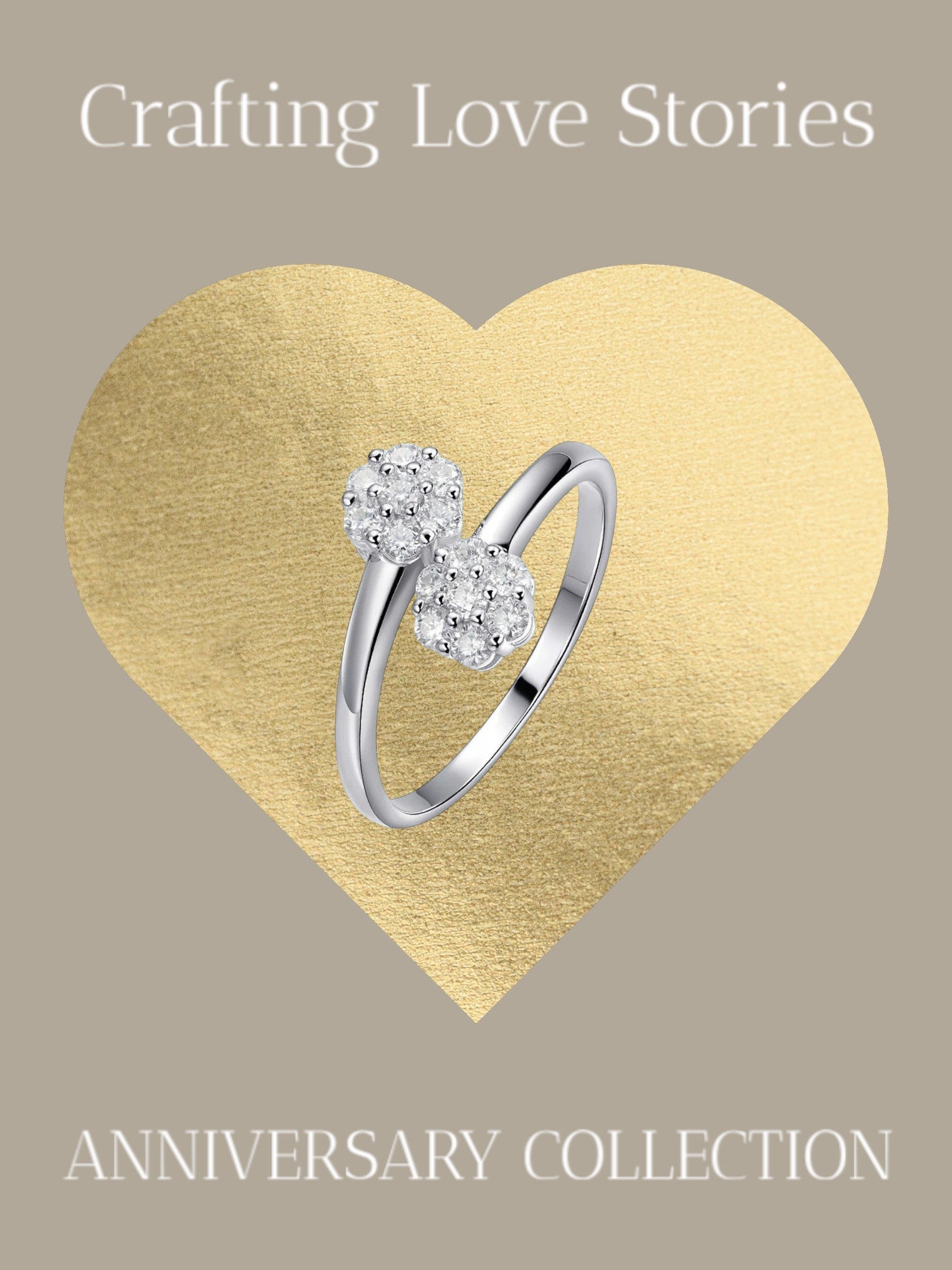 Bee-Bees flower moissanite wedding ring in 925 sterling silver with two round-cut floral clusters