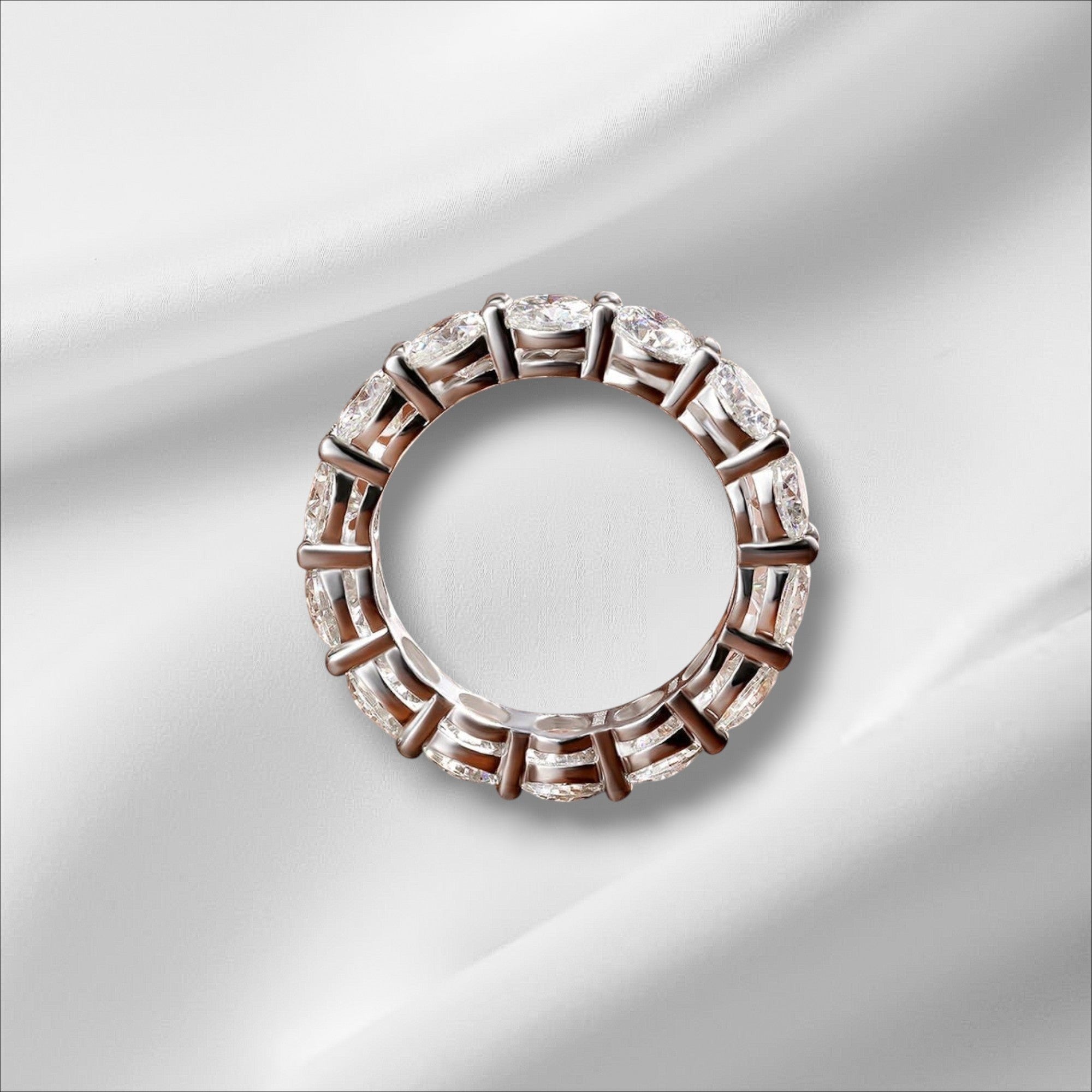 Bee-Bees Full Eternity Moissanite Band in 925 Sterling Silver with 7.0 CTW, D Color, VVS1 Clarity, 5mm round stones.