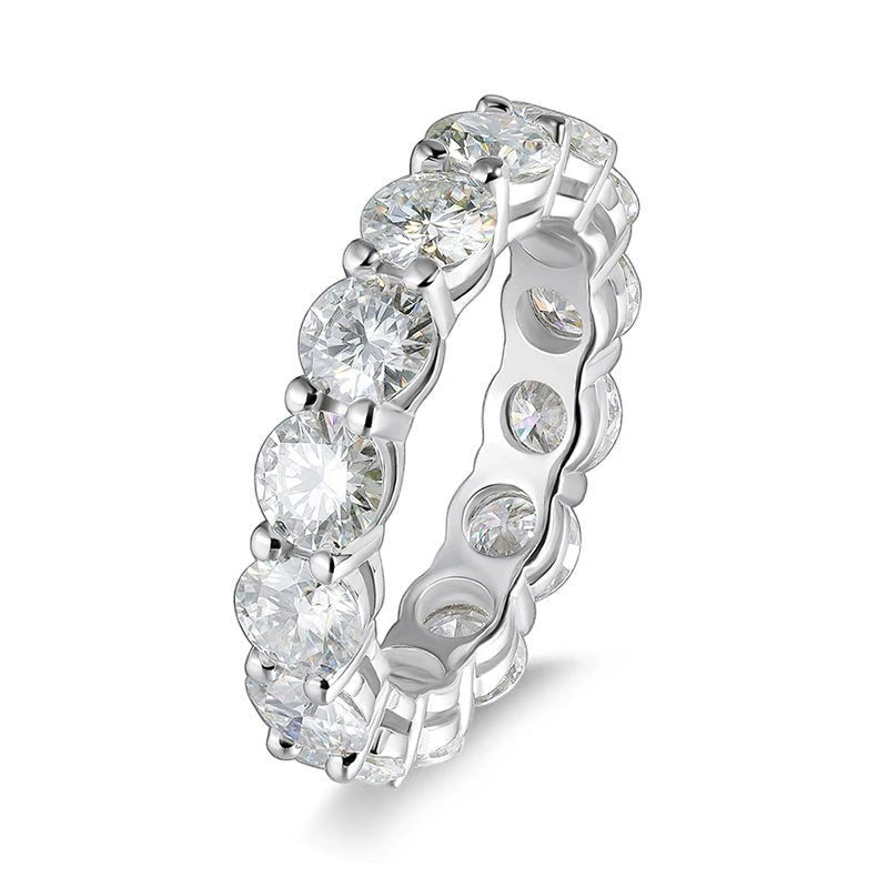 Bee-Bees Full Eternity Moissanite Band in 925 Sterling Silver with 7.0 CTW, D Color, VVS1 Clarity, 5mm round cut stones.