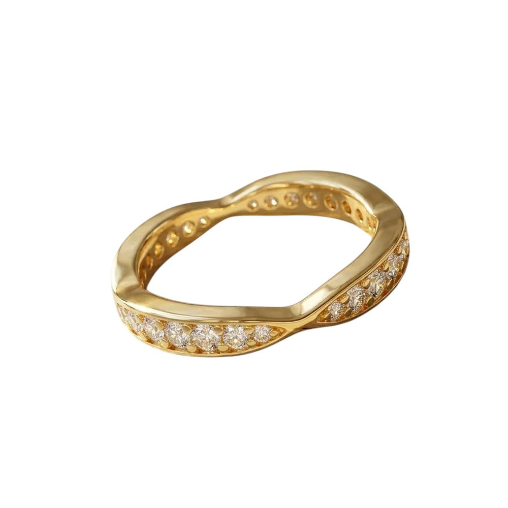 Bee-Bees gold-plated sterling silver eternity ring with round moissanite stones in a wavy stacking band design
