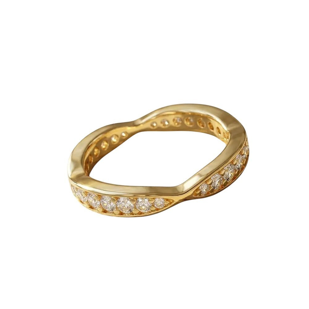 Bee-Bees gold-plated sterling silver eternity ring with round moissanite stones in a wavy stacking band design