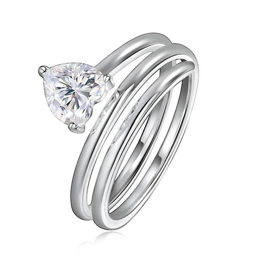 Bee-Bees 1ct heart cut moissanite spiral eternity ring in sterling silver with a twisted band design.